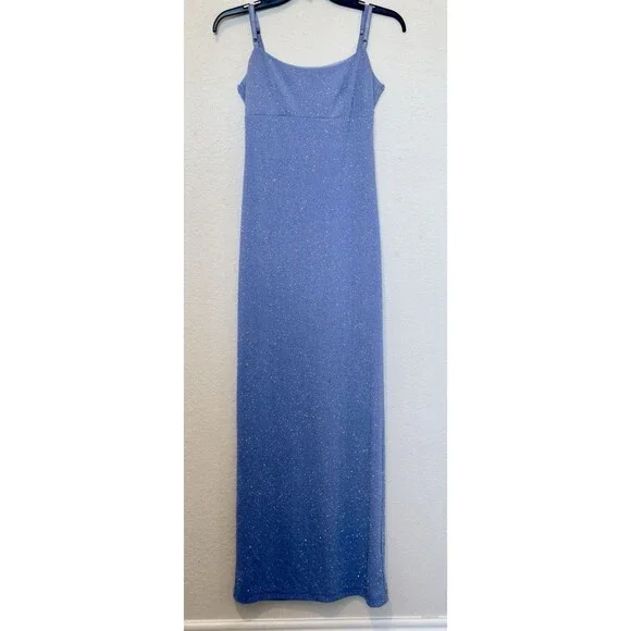 Y2K City Triangles Embellished Maxi Dress in Light Blue Size M USA Sparkly - Picture 3 of 10